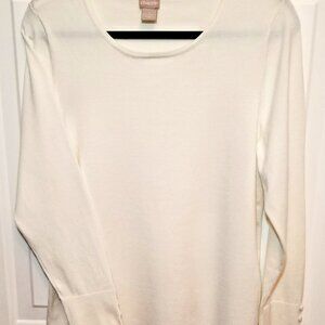 Chico's Ivory Lightweight Knit Sweater with Cuff Button Detail ~ Chico Sz 2 or L